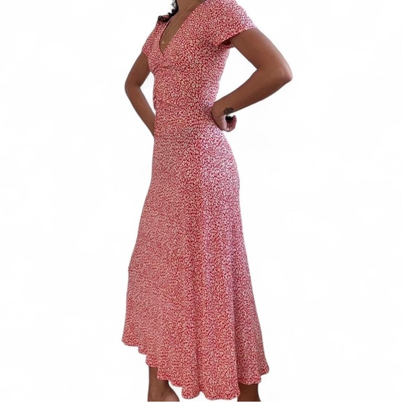 Mango Red Floral Midi Dress with Short Sleeves - Picture 3 of 7